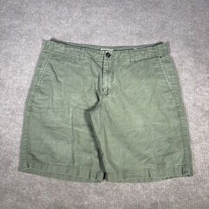 GAP Shorts Mens 36 (Tag 34) Olive Green Linen Blend Chino Flat Front Preppy